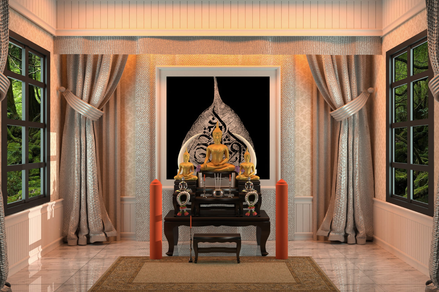 An extremely sentimental pooja room interior design for Buddha dedicated by the hearts of the residents.