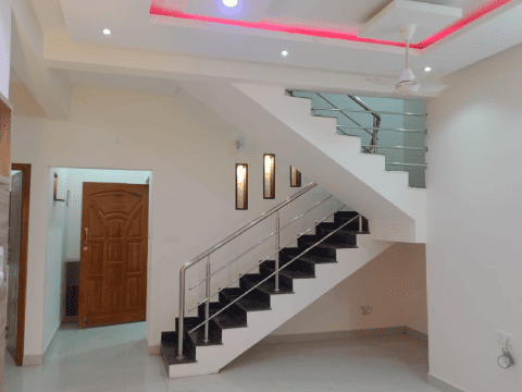 A pink themed false ceiling design that helps give a unique taste to your home.